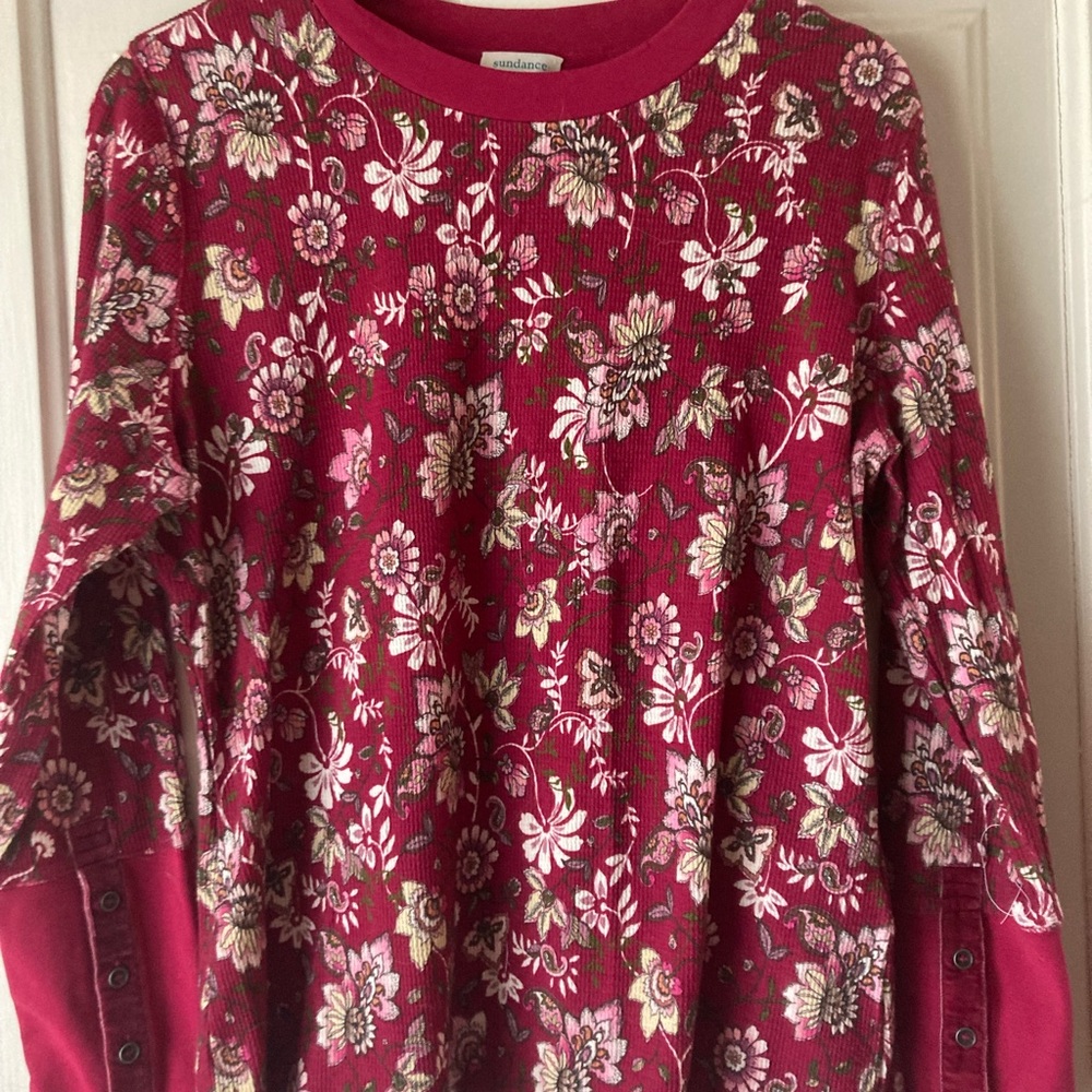 Sundance Floral Magenta Velvet Thermal Henley